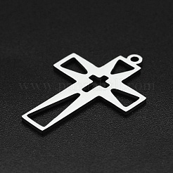 変色しない201ステンレススチールペンダント  レーザー切断  中空  クロス  ステンレス鋼色  30x20.5x1mm  穴：1.6mm&nbsp;STAS-R111-JA658