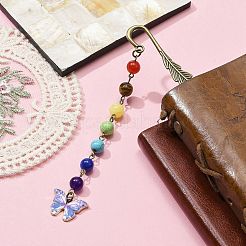 Marque-page pendentif en émail en alliage papillon avec perle de pierre précieuse chakra&nbsp;AJEW-JK00253-03