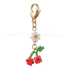 Pendentif décoratif en perles de verre à motif de cerises et de fleurs&nbsp;HJEW-MZ00155