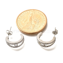 Серьги-гвоздики из латуни в форме буквы С с микропаве из прозрачных кубических цирконий&nbsp;EJEW-C126-08P