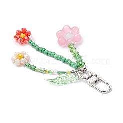 Adornos colgantes de flores con cuentas de semillas de vidrio y ojo de gato&nbsp;HJEW-TA00383-01