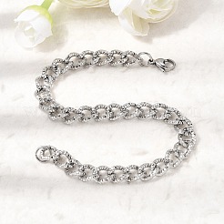 Gehämmerte Armbänder aus Edelstahl 201 im kubanischen Gliederkettenstil für Damen und Herren&nbsp;STAS-T077-17P