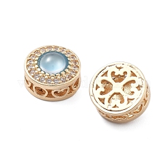 Латунные светло-голубые стеклянные плоские круглые многожильные звенья&nbsp;KK-B125-17G