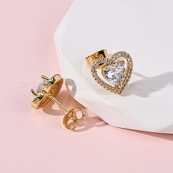 Серьги-гвоздики в форме сердца из латуни с прозрачным фианитом и прозрачным фианитом EJEW-K267-20G