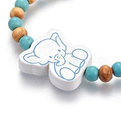 (vendita di fabbrica di feste di gioielli) braccialetti elasticizzati per bambini con perline di legno&nbsp;BJEW-JB04129-05
