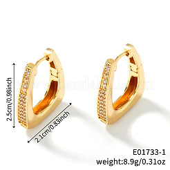 Ретро блестящие латунные трапециевидные серьги-кольца из прозрачного кубического циркония LY2718-1