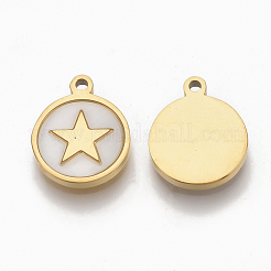 304ステンレススチールペンタクルチャーム  シェルと  スターとフラットラウンド  ゴールドカラー  12x10x1.5mm  穴：1.2mm&nbsp;X-STAS-S079-125G