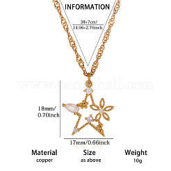 Messing Pavé klar Zirkonia Stern Anhänger 304 Edelstahl Kette Halsketten für Frauen&nbsp;WGB880E-01