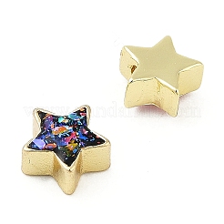 ラックメッキ真鍮製ビーズ  合成オパールと  スター  ゴールドカラー  ミックスカラー  8x8x4mm  穴：1.6mm&nbsp;KK-Q020-03G