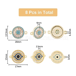 8 pièce 2 styles de breloques de connecteur en laiton pavé de zircone cubique bleu ciel clair et profond&nbsp;KK-DC0003-42