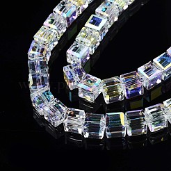 電気メッキ透明ガラスビーズ連売り  ABカラーメッキ  多面カット  キューブ  クリアAB  5.5x5.5x5.5mm  穴：1.5mm  約95~98個/連  20.47~21.25インチ（52~54cm）&nbsp;EGLA-N002-17B-B01