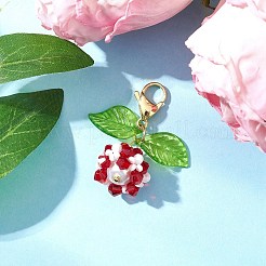 花のアクリルとガラスの真珠のペンダント装飾  304ステンレススチールのロブスタークロウ留め金付き  ミックスカラー  35.5mm&nbsp;HJEW-MZ00219