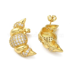 Orecchini a bottone da donna con micro pavè di zirconi cubici in ottone placcato a cremagliera per croissant&nbsp;EJEW-O001-05G