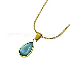Halskette mit tropfenförmigem Glasanhänger aus Edelstahl 304 und runder Schlangenkette für Damen&nbsp;WGB210E-01