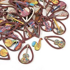 40 pièces 10 styles ensembles de pendentifs en bois imprimés&nbsp;WOOD-TA0001-77