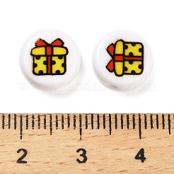 Perles acryliques opaques imprimées sur le thème de Noël&nbsp;OACR-R004-01F