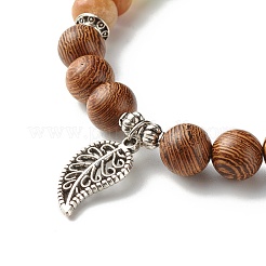 Bracelet extensible reiki pierre naturelle mélangée et perles de bois wengé&nbsp;BJEW-JB06896