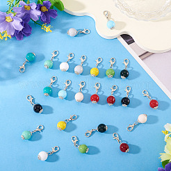 24 шт. 12-х цветный круглый стеклянный подвесной декор HJEW-TAC0100