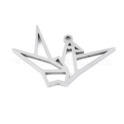 変色しない304ステンレススチールペンダント  レーザー切断  折り鶴  ステンレス鋼色  30x43x1.5mm  穴：2mm&nbsp;STAS-N095-022