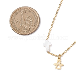 Ожерелья с подвеской-крестом в виде ангела из нержавеющей стали 304 и натуральной пресноводной ракушки&nbsp;NJEW-JN05720