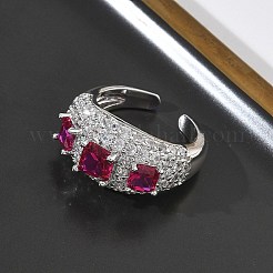 Anillos abiertos de latón con micropavé de circonitas cúbicas para mujer&nbsp;RJEW-L343-13P-06