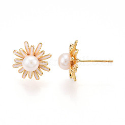 Серьги-гвоздики из натурального жемчуга в форме цветка из латуни PEAR-N020-06W