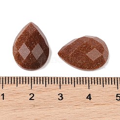 合成ゴールドストーン金砂石カボション  ティアドロップ  多面カット  18x13x5mm&nbsp;G-C146-04F