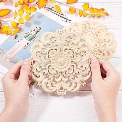Artisanat d'applique onlay sculpté en bois massif naturel&nbsp;WOOD-WH0101-58