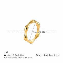 不規則な波模様の304ステンレススチール製女性用指輪  18KGP本金メッキ  usサイズ6（16.5mm）&nbsp;ZK2917-1