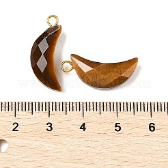 天然石タイガーアイペンダント  真鍮パーツ  多面カット  ムーンチャーム  23x10x6mm  穴：2mm&nbsp;G-L614-D05-G04