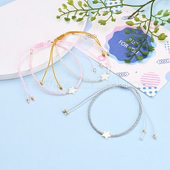調整可能ナイロンコードビーズ編みブレスレット  TOHO日本のシードビーズ付き  fgbガラスシードビーズと天然トロキッドシェルスタービーズ  ミックスカラー  内径：2-1/4~4インチ（5.8~10cm）&nbsp;BJEW-JB05689-M