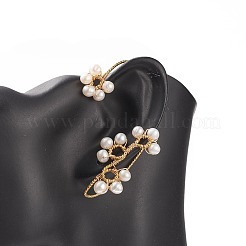 Orecchini a polsino con fiore intrecciato di perle naturali&nbsp;EJEW-JE04955