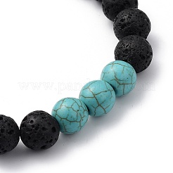 Эластичные браслеты из синтетической бирюзы (окрашенной) и натуральной лавы с бусинами&nbsp;BJEW-JB05415-03