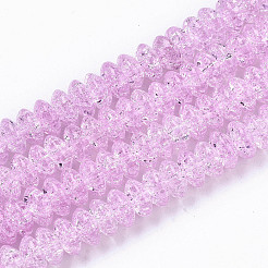 クラックガラスビーズ  染め＆加熱  ロンデル  パールピンク  8x4mm  穴：1mm  約89~95個/連  15.16~15.55インチ（38.5~39.5cm）&nbsp;GLAA-S192-004D