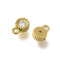 304ステンレススチールマイクロパヴェキュービックジルコニアチャーム  ゴールド  ラウンド  5.5x3.5x2mm  穴：0.8mm&nbsp;STAS-U027-02G-07
