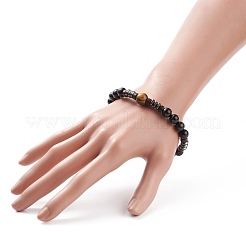 Эластичный браслет из натурального тигрового глаза&nbsp;BJEW-JB08267