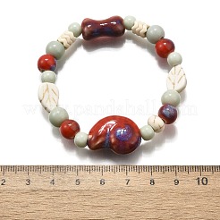 Perline di porcellana fatte a mano e perline di howlite sintetica braccialetti elastici per le donne&nbsp;BJEW-D307-01A