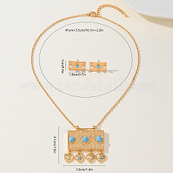 Комплект из серег-гвоздиков и ожерелий с подвесками из синтетической бирюзы для женщин VW9294