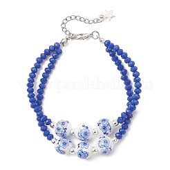 Многорядные браслеты из стекла и фарфора с цветочным принтом ручной работы&nbsp;BJEW-JB12975