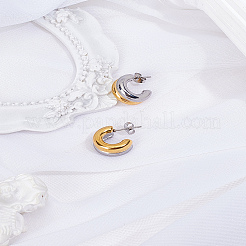 1 paire de boucles d'oreilles à tige en acier inoxydable à deux couches en forme de C pour femmes&nbsp;EJEW-LP0012-01GP