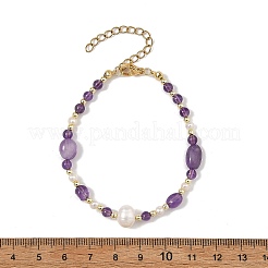 女性用天然混合宝石ビーズブレスレット  ゴールドカラー  6.85インチ（17.4cm）&nbsp;BJEW-JB14350