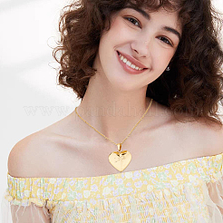 Collares colgantes de medallón de corazón de acero inoxidable 304 para fotos&nbsp;NJEW-WH0020-97E