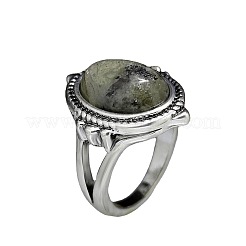 Овальные кольца из цинкового сплава с натуральным лабрадоритом&nbsp;WG970F5-02