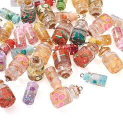 ガラスボトルペンダント  レジン＆ポリマークレイ＆アイアンファインディング＆レジンラインストーン＆ストッパー付き  プラチナ  28~29x15mm  穴：2mm  56個/箱&nbsp;DIY-TA0008-83
