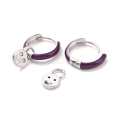 Серьги-кольца с прозрачным кубическим цирконием и улыбающимся лицом с эмалью EJEW-C030-13P