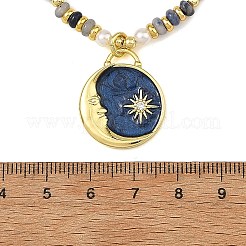 Halskette mit Mond- und Sonnenanhänger aus Messing und Emaille&nbsp;NJEW-JN06691