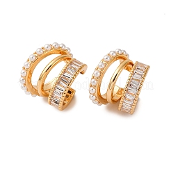 Тройные серьги-каффы в форме буквы С из латуни с микропаве из прозрачных кубических цирконий&nbsp;EJEW-Z127-06G