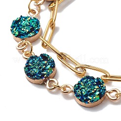 Druzy レジン リンク マルチ連 ブレスレット  女性用304ステンレススチールペーパークリップチェーン  ゴールドカラー  7-1/8インチ（18.2cm）&nbsp;BJEW-JB08750