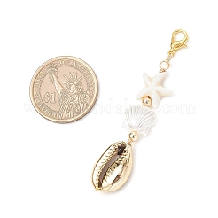 Подвесные украшения из гальванизированной ракушки и искусственного жемчуга ABS&nbsp;HJEW-JM03282