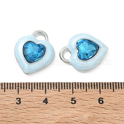 合金ラインストーンペンダント  ハートチャーム  エナメル  長持ちメッキ  プラチナ  18.5x15x6mm  穴：2.5x4mm&nbsp;FIND-D044-04P